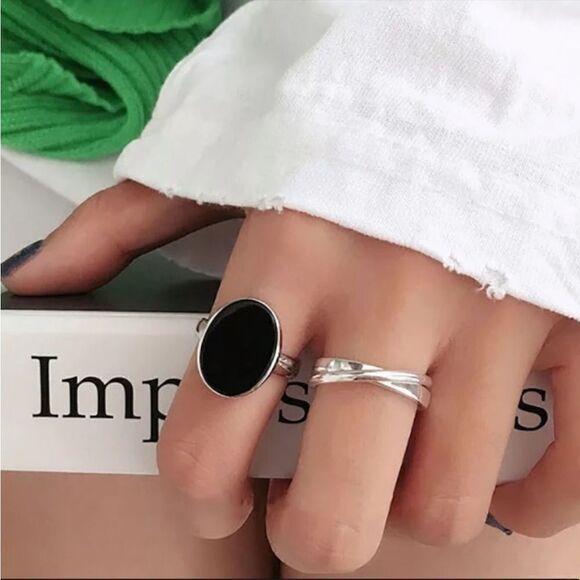 #26 New 925 Sterling Silver Black Onyx Ring Set - Picture 4 of 5
